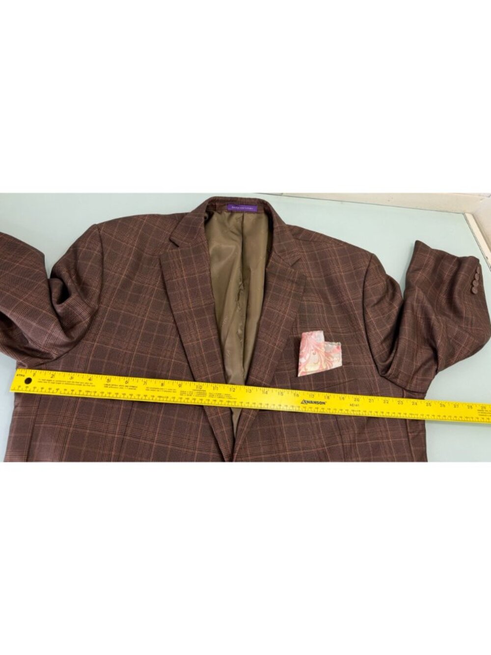 Vinci 3 Piece Suit 50L Blazer 40x30 Pants Vest Brown Plaid 2 Button Double Vent - Picture 9 of 16